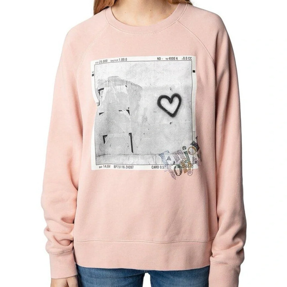 ZADIG & VOLTAIRE Upper Photoprint Graphic Heart Blush Pink Sweatshirt Size XS - Picture 1 of 8